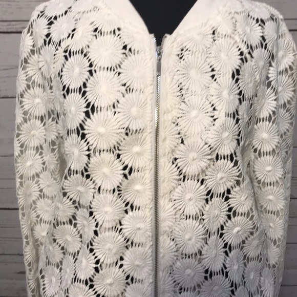 XOXO White Crochet Bomber Jacket - Picture 3 of 7